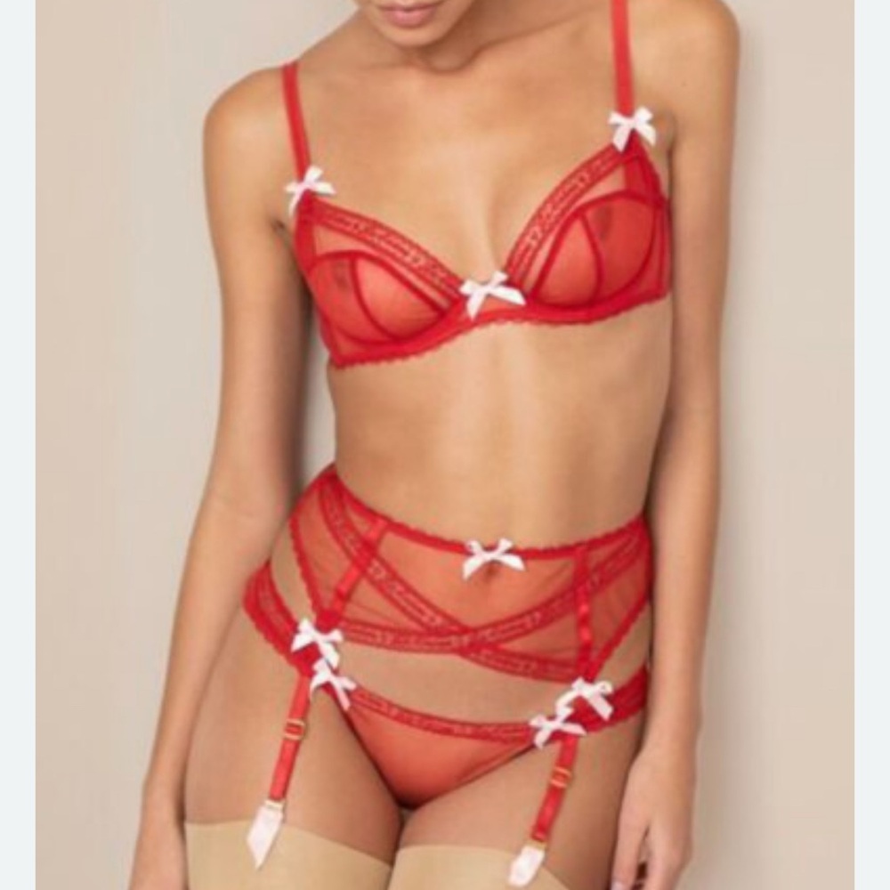 Agent Provocateur Red Bra Set with White Bows